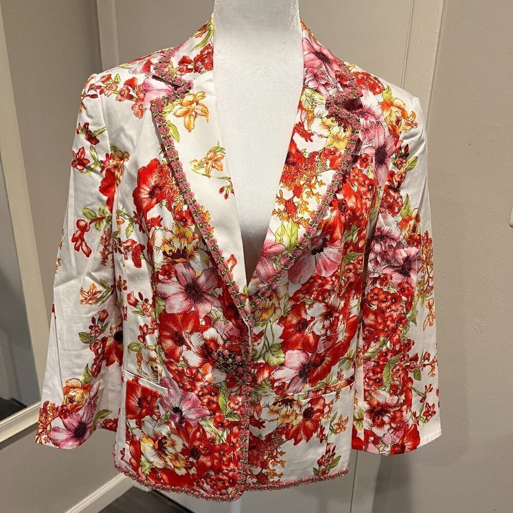 Grace Elements Floral Blazer with embroidered Trim, Size 14